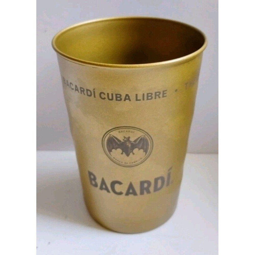 Bacardi Rum Cuba Libre Gold Aluminum Cup, Bat Logo Used